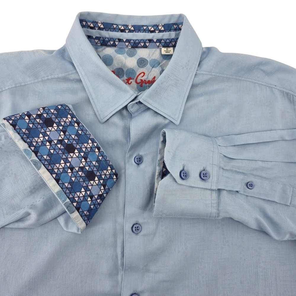 Robert Graham Mens Blue Jacquard Long Sleeve Button Up Shirt L Flip Cuff Preppy